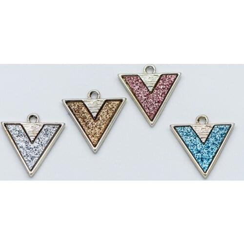 10pcs Metal Alloy Triangle Charms, Sparkly Geometric Pendants 20x21mm, Silver Gold Rose Blue (#HT-39)