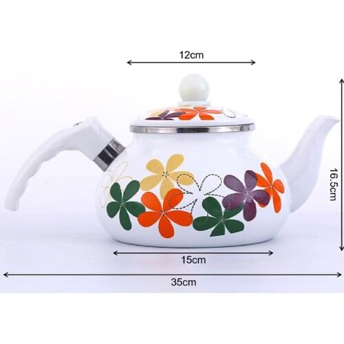 2.4L Modern Style Thick Enamel Coffee Pot Kettle Teapot Cold Water Milk Bottle Flower Totem Gas Induction Cooker