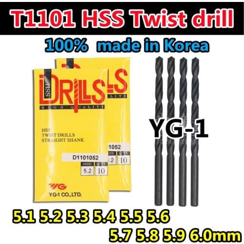 5.1 5.2 5.3 5.4 5.5 5.6 5.7 5.8 5.9 6.0mm 100% YG-1 made in Korea T1101 HSS Twist drill Processing: alloy steel, etc