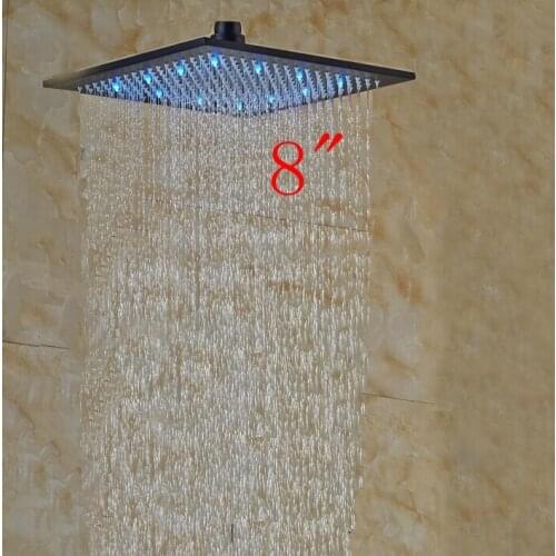 8" LED Square Oil Rubbed Bronze Shower Head Wall Ceiling Mount Top Shower Spray
