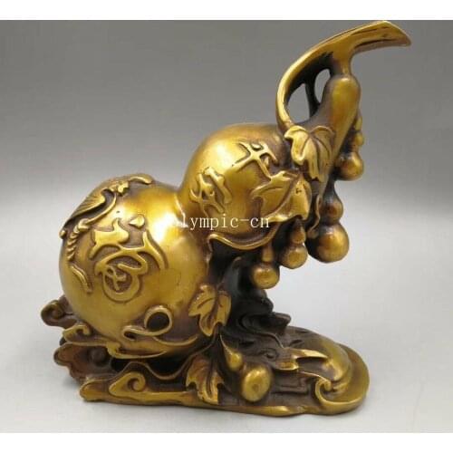 9'' bronze copper brass home fengshui auspicious bat gourd calabash cucurbit