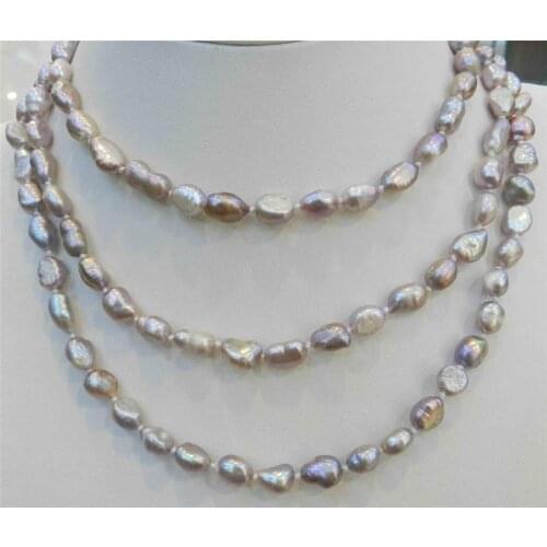 Free shipping LONG 47 INCHES 7X9MM PURPLE AKOYA CULTURED PEARL NECKLACE new
