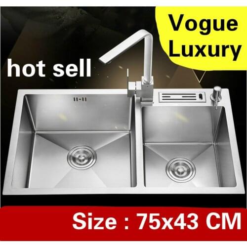 Free shipping Apartment Kitchen sink double groove multifunction do the dishes food grade 304 stainless steel 750x430 MM