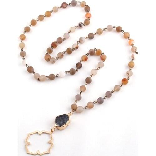 Free Shipping Fashio Natural Druzy and Flower of Life Pendant Punk Necklaces For Women Lariat Necklace