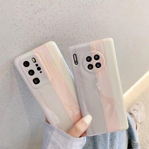 INS Glitter Laser Aurora Glossy Phone Case For Huawei P40 Pro P30 Mate 30 Pro IMD Back Cover Full Protective Shockproof Case