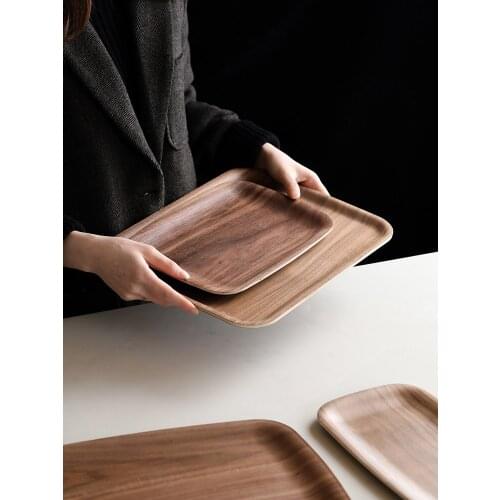 Black walnut wood tray, creative household rectangular plate, fruit plate, tea plate, cake, bread plate