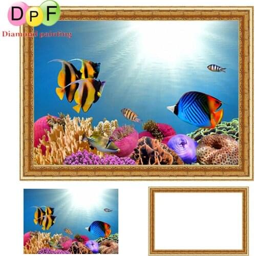 DPF Hot Round full Diamond Painting Diamond Cross Stitch Rhinestone home Decor with Framed Diamond Embroidery undersea world