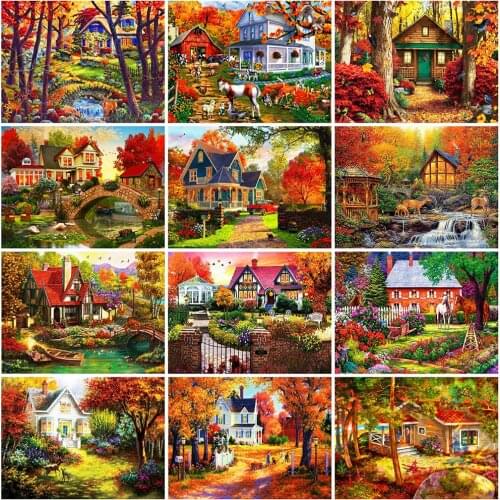 Evershine 5D DIY Diamond Painting House Craft Kit Diamond Embroidery Autumn Cross Stitch Landscape Home Decor Gift