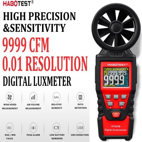 HABOTEST Wind Speed Meter Handheld Color Display Digital Anemometers Gauge Air Volume Speed Scale MAX MIN AVG Measuring