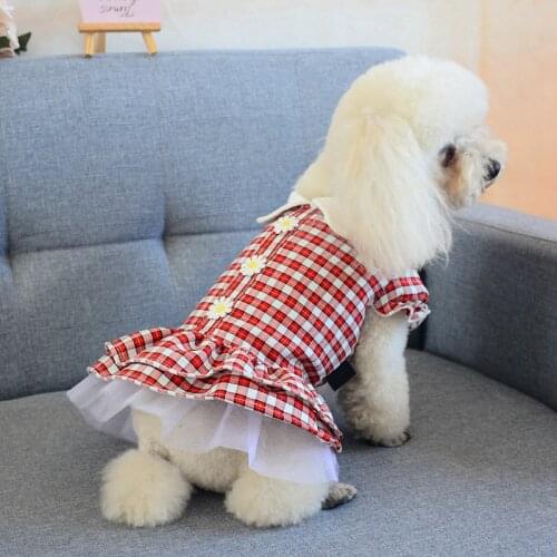 Cotton Material Soft Comfortable Plaid Princess Pet Dog Clothes Flower Dress Puppy Wedding Party Dress Pet Clothes Summer