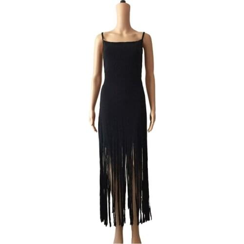 Summer Woman Dress Party Fashion With Tassel Hem Long Sling 7 Colors
