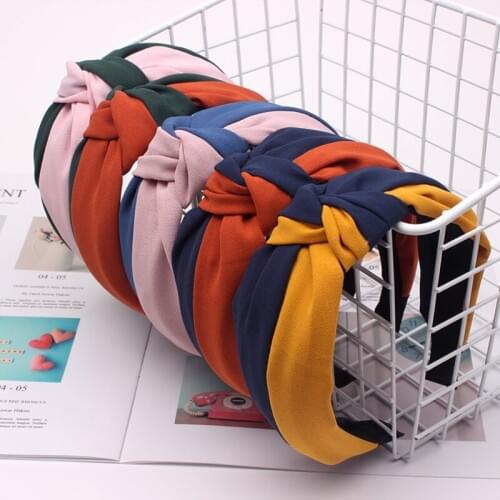 Trendy Double Color Fabric Knotted Hairbands Hair accessories For Women Sport Wide Makeup Head Bands Wholesal Face Wash Headband