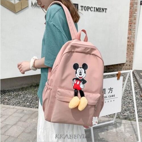Disney Minnie Mouse Backpack Fashion Casual Women Backpack Canvas Travel School Bag For Teenage Girls Shoulder Bag Mochilas