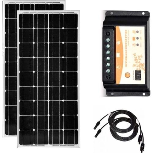 Monocrystalline Solar Panel 12v 100w 2 Pcs PWM Controller 12v/24v 20A Solar Battery Charger Caravan Car Boat Motorhome Rv Roof