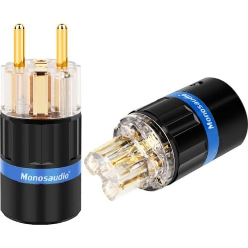 Monosaudio E105G/F105G Pure Copper Gold Plated EU Version Power Plug Schuko European Male Connector plug+IEC320 Female Plug