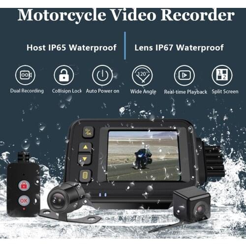 Motorcycle Camera Video Recorder DashCam DVR Dash Cam 32GB Dual Lens 720P+480P HD Waterproof Night Vision Front Rear View Camera