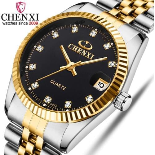 Chenxi Luxury Brand Men Business Watch Mens Stainless Steel Date Hour Gold Wristwatch for Male Quartz Clock Waterproof Watches