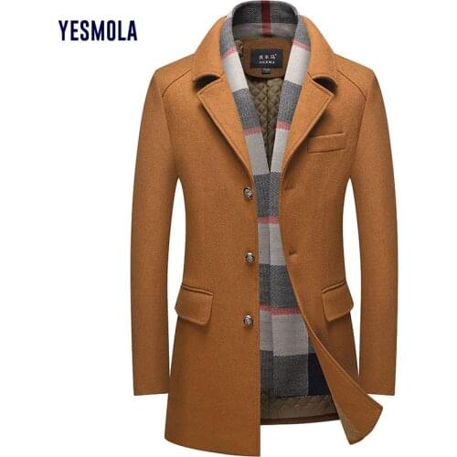 YESMOLA Mens Thick Wool Coat Autumn Winter Coat Business Woolen Mens Windbreaker Gentleman Casual Windbreaker Warm Wool Coats