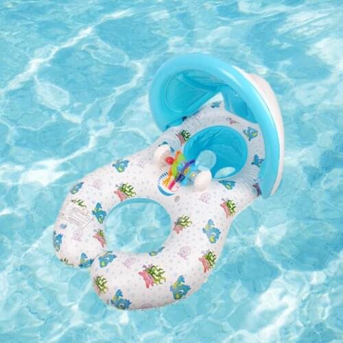 New Mother Baby Double Swimming Ring Inflatable Sunshade Swim Ring Waist Float Lying Swimming Ring ​For Infant Swimmers Tool