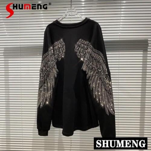 2020 Autumn New Back Eagle Wings Crystal Loose Round Neck Pullover Hoody Top Womens Fashion Sweatshirt Cool Streetwear Hoodies