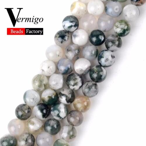 Wholesale Natural Gems Stone Beads White Green Tree Agates Round Loose Beads For Jewelry Making 4 6 8 10 12mm Diy Bracelet