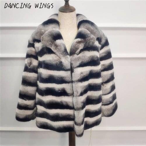 Full Pelt Real Chinchilla Rex Rabbit Fur Coat Genuine Fur Jacket Winter Womens Outerwear Coats