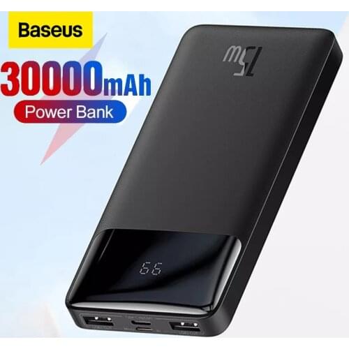 Baseus Power Bank Portable Charger 30000mAh External Battery PD 15W Fast Charging Pack Powerbank For Phone Xiaomi mi PoverBank