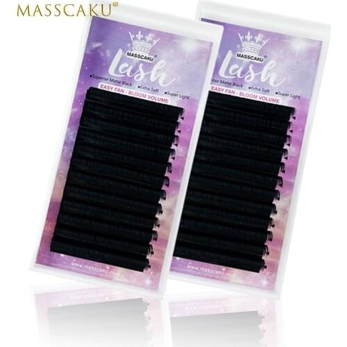 MASSCAKU sell cashmere mink silk lash extension c/d curl 8-20mm super soft matte black mega lashes with custom packaging