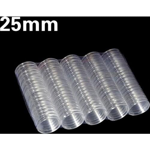 100 Pieces 25mm Clear Plastic Protector Capsules Containers case For Token Board Game Coin Collection Holder Boxes