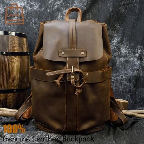 Luufan Retro Designer Travel Backpack for Men Women Genuine Leather Outdoor Daypack 2019 New Fashion Travel Bag Male Female Bag