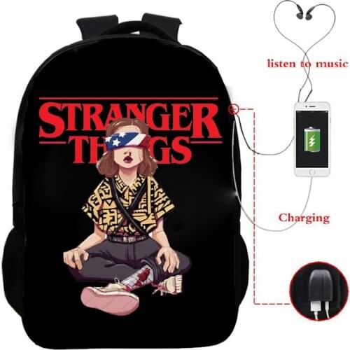 Stranger Things Season 3 Backpack Funny Eleven Boys Girls School Backpacks Bag Hip Hop Usb Cable School Bag for College Teenager