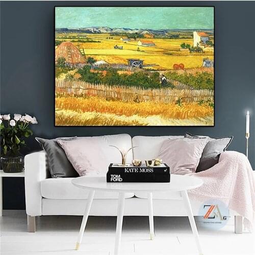 Harvest at La Crau by Van Gogh Landscape Oil Painting Reproductions on Canvas Posters and Prints Wall Picture for Living Room