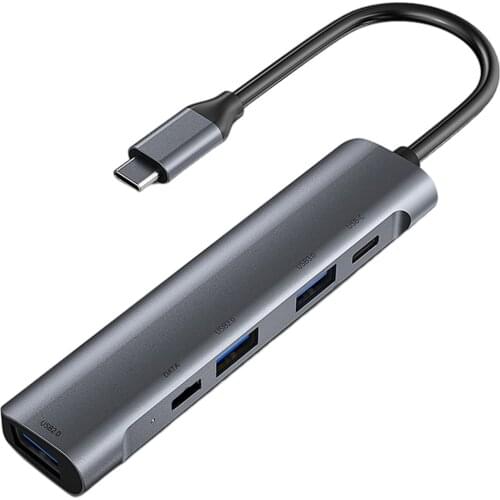 Type-C Hub Multiport Adapter 5 in 1 Portable with USB 3.0 2.0 60W PD Docking Station for MacBook Pro Air XPS