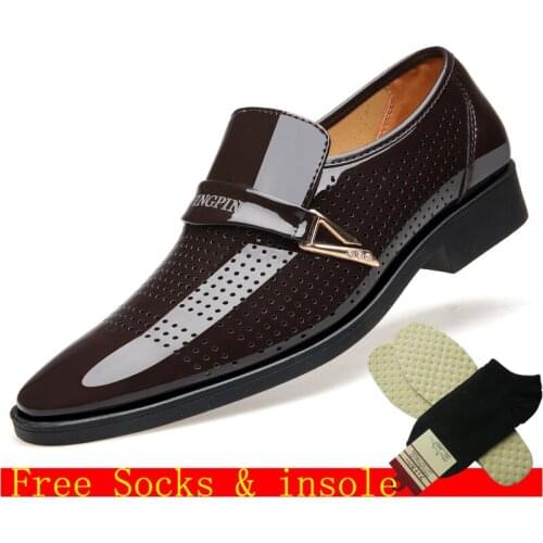 Hole Leather Men Oxford Shoes Lace Up Casual Business Office Simple Male Formal Wedding Shoes Men Dress Shoes