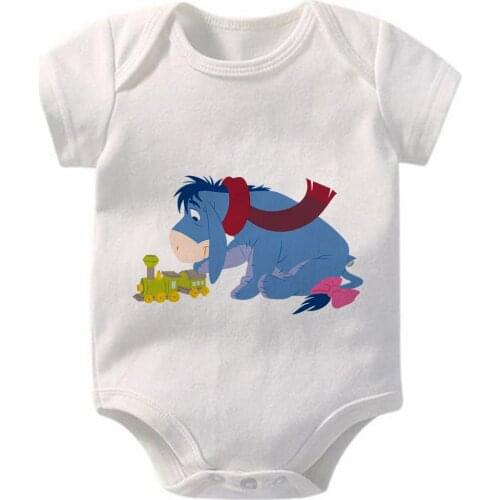 Winnie And Friend Eeyore Print Funny Printed Bodysuits One Piece Baby Grow for Infant Toddler Boys Girls Clothes Short Sleeve