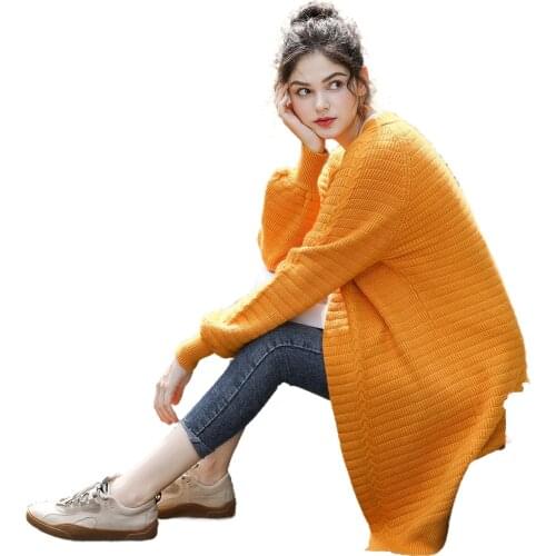 Knitted cardigan womens jacket spring and autumn 2021 new mid-length loose sweater outer wear all-match top