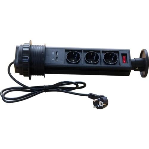 Pulling Pop Up Desktop Socket with 3 Gang Universal power outlet+2 USB Chargers+ON/OFF Switch For Office Kitchen Island