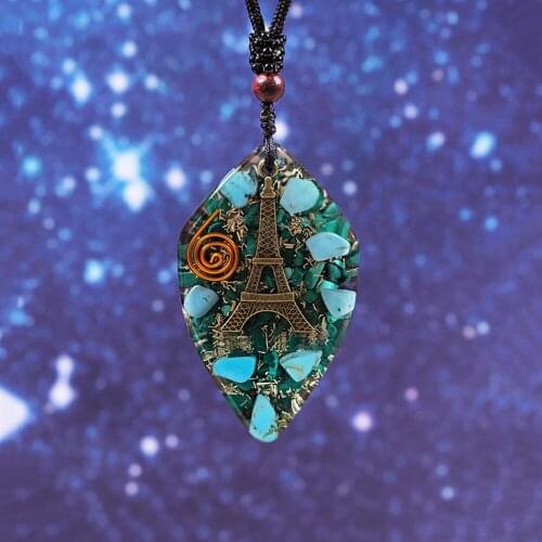 Reiki Energy Crystal Pendant Eiffel Tower Necklace Natural Malachite Amulet Orgonite Crystal Necklace