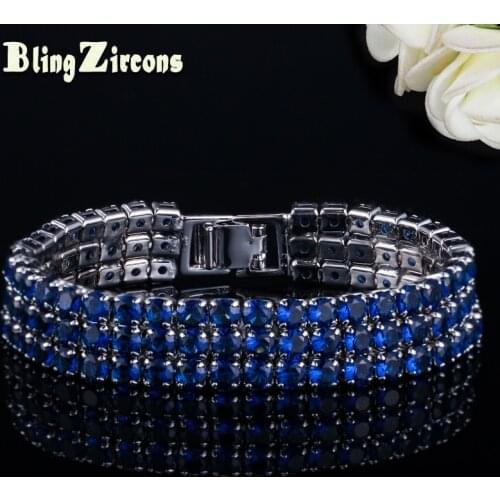 BeaQueen Dark Blue Crystal Big Wide Bridal Wedding Bracelets Bangles Full Cubic Zirconia Stone Setting Women Jewelry B135