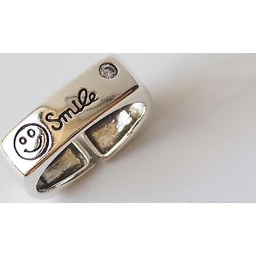 Letter Initial Smile Face Mood Engraved Cubic Zirconia 925 Sterling Silver Ring For Women Dainty Designer Jewelry Wholesale