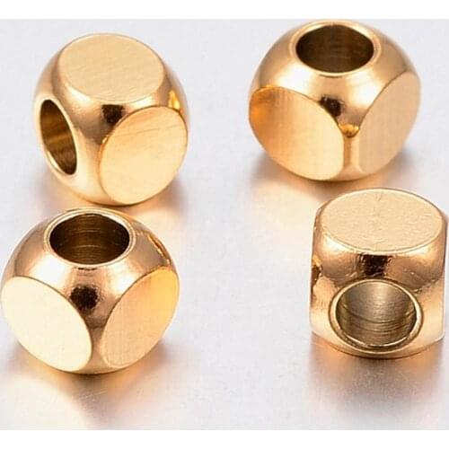 PandaHall 10pcs 304 Stainless Steel Jewelry Findings Golden Beads Cube necklace pendants decoration Making Wholesale 5x5x5mm F60