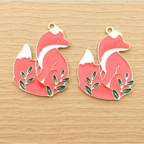 10pcs 25x35mm enamel fox charm for jewelry making crafting fashion earring pendant necklace charm bracelet charms diy finding
