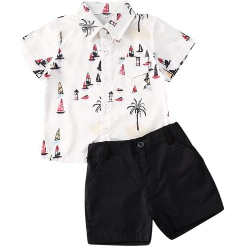 1-6Years Infant Kids Toddler 2Pcs Summer Clothes Set Boys Short Sleeve Cartoon Pocket Decor T-Shirt + Black Leisure Short Pant