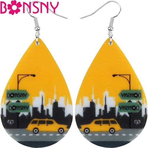 Bonsny Acrylic Teardrop Anime City Buildings Car Earrings Drop Dangle Jewelry For Women Girl Teen Kid Teen Charm Decoration Gift