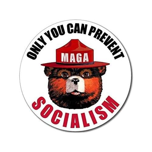 White Round: Only You Can Prevent Socialism Sticker (Smokey MAGA Trump 2020 no aoc)