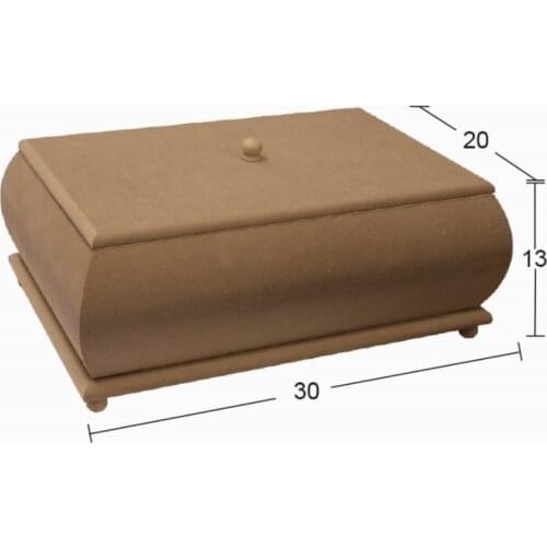 KU374 Large Rectangular Bombe Box, Unpainted Raw Wood Mdf Box