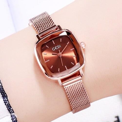 Elegant Stainless Steel Mesh Waterproof Women Rhinestones Watches Fashion Brand Quartz Office Brown Green Womens Watches Gift