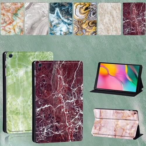 Case for Samsung Galaxy Tab A 8.0 Inch 2019 SM-T290 SM-T295 Drop Resistance PU Leather Marble Series Pattern Tablet Cover+Stylus