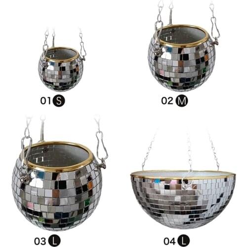 Disco Ball Planter Shape Hanging Vase Flower Planter Pots With Drainage Mirror Hanging Basket Room Garden Decoration