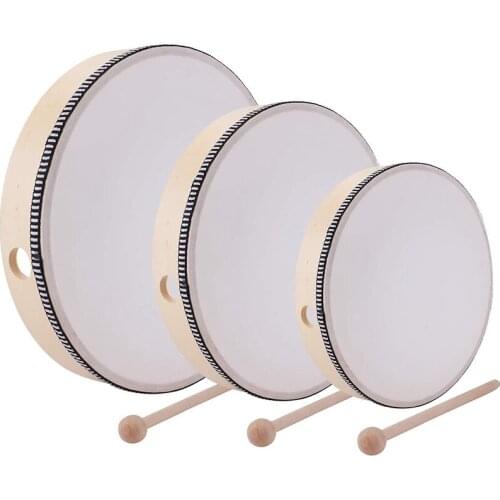 10 Inch & 8 Inch & 6 Inch Hand Drum Kids Percussion Wood Frame Drum with Drum Stick